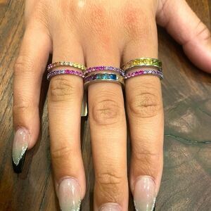 JEN HANSEN STACKING RAINBOW RING RINGS CUBIC DIAMONDS 2x ring ETERNITY Thin